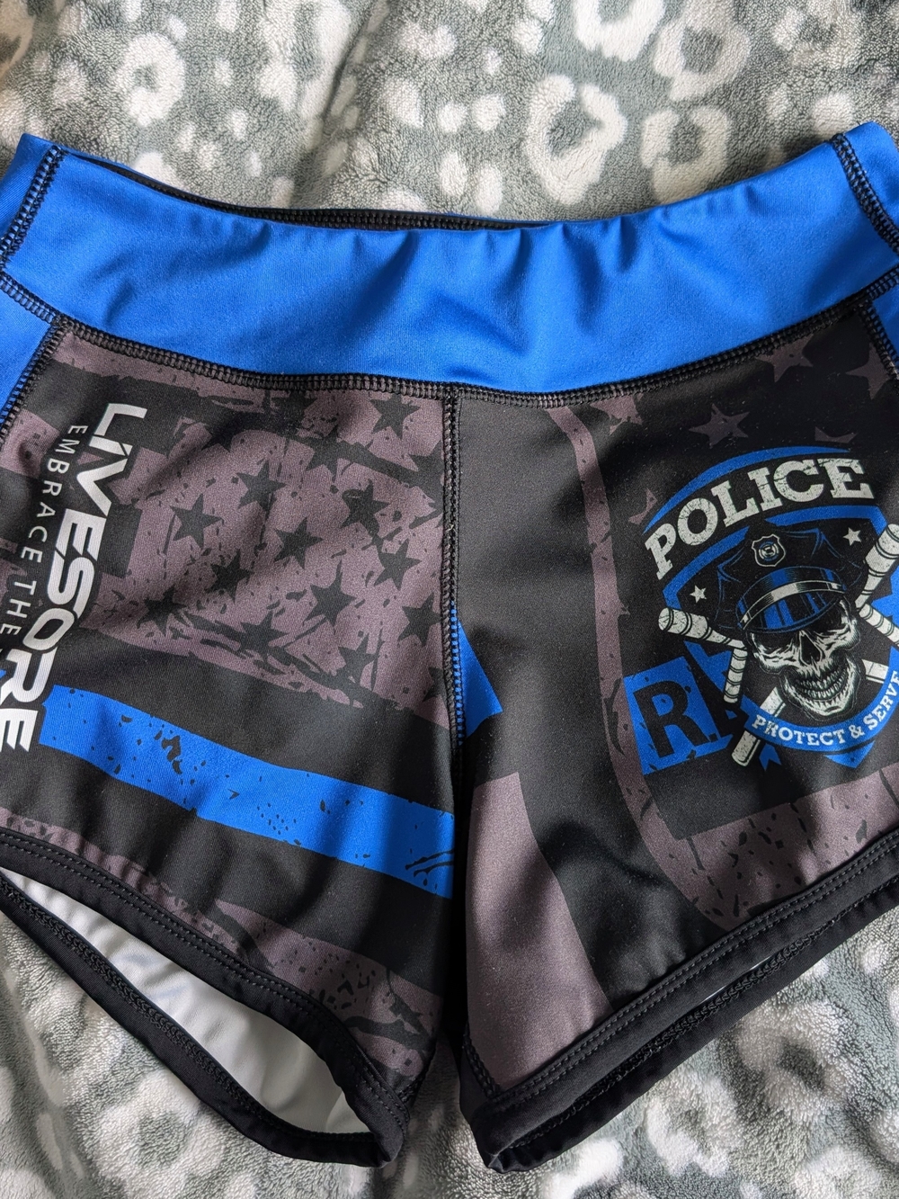 Blue & Black Police Graphic Athletic Shorts